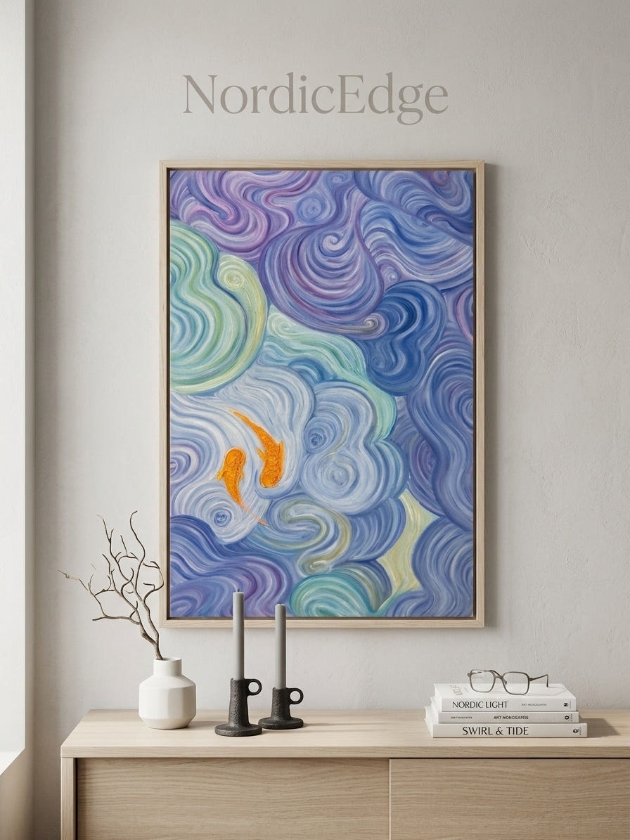Vortex of Koi" Modern Organic Abstract Canvas Wall Art – full artwork view