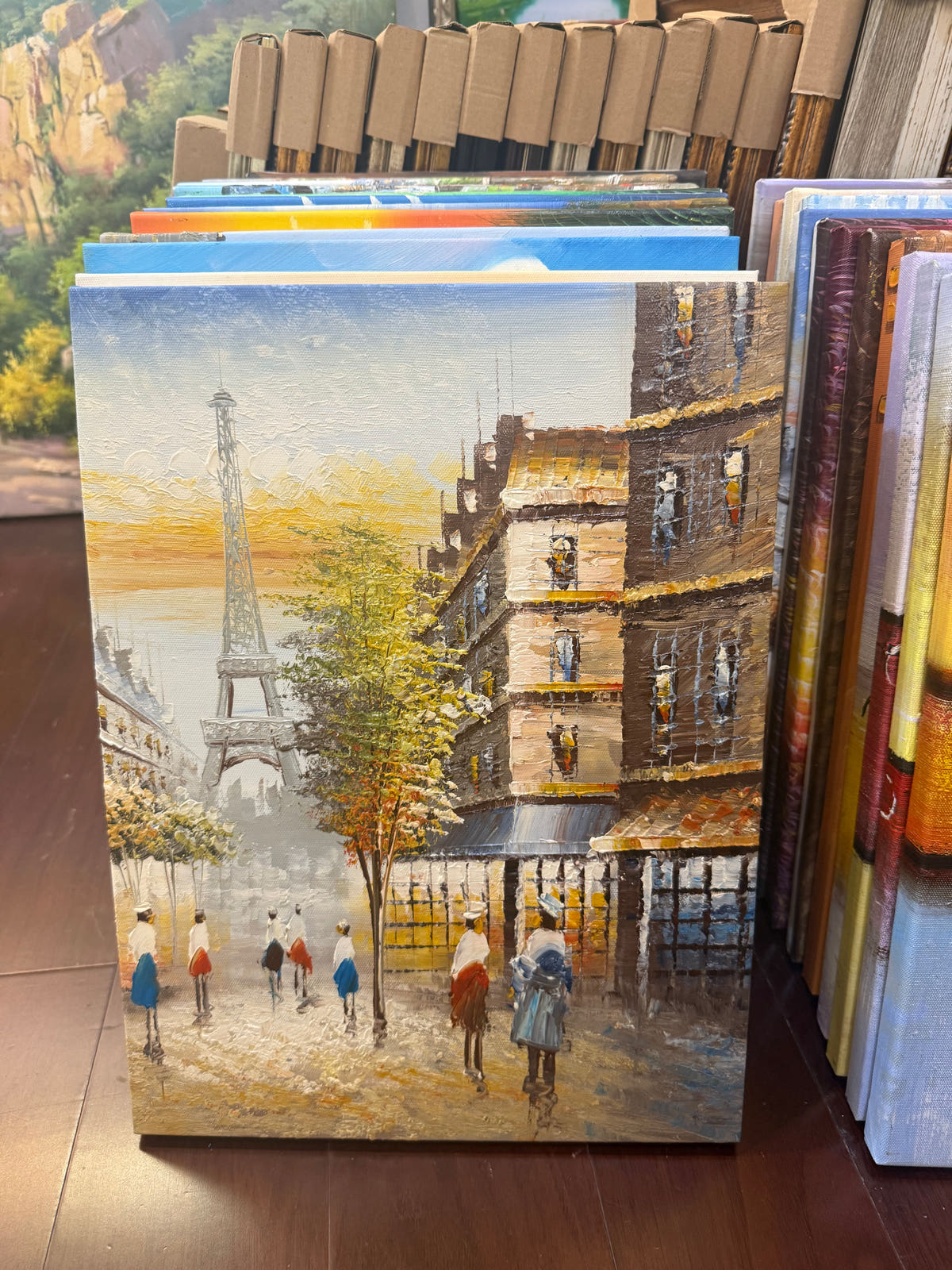 Paris Street & Eiffel Tower" Canvas Oil Painting – surface detail
